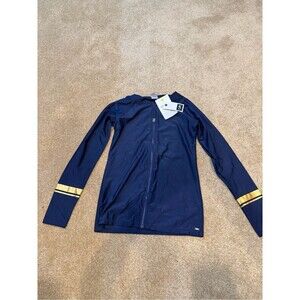 Men's Navy Long-Sleeve Swim Rash Guard with Gold Sleeve Stripes